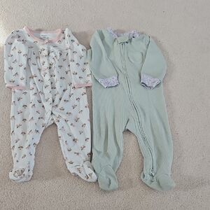 Carter's Pink Floral and Green Footies Set